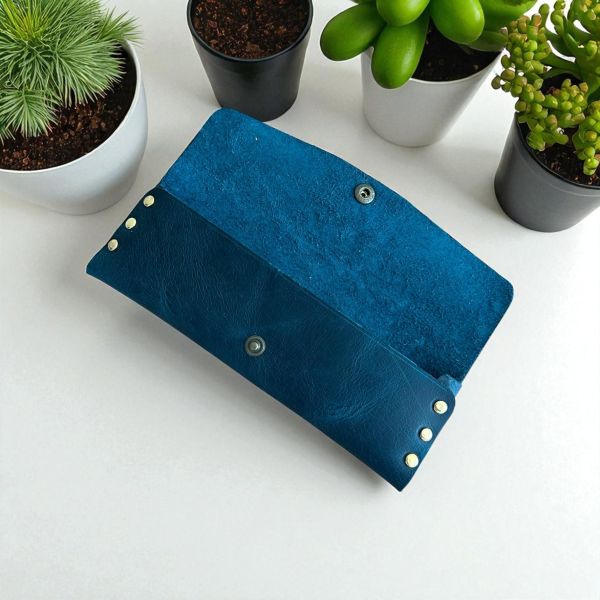 Stilo | Deri Perçinli Kalem Kutusu - Mavi