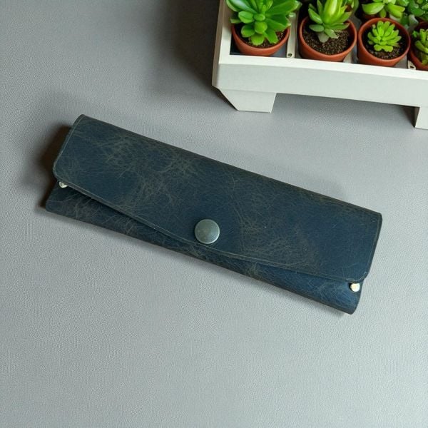 Stilo | Deri Perçinli Kalem Kutusu - Olive