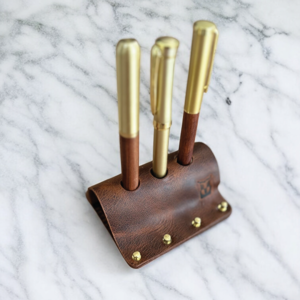 Dexon | El Yapımı Deri Masaüstü Kalemlik 3'lü - Taba