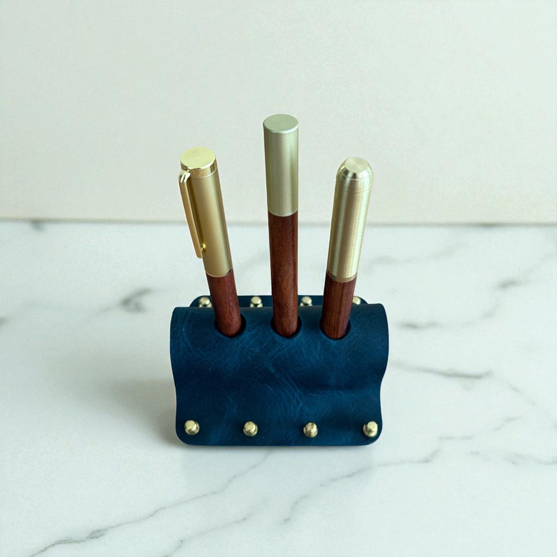 Dexon | El Yapımı Deri Masaüstü Kalemlik 3'lü - Mavi