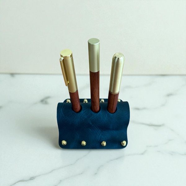 Dexon | El Yapımı Deri Masaüstü Kalemlik 3'lü - Mavi