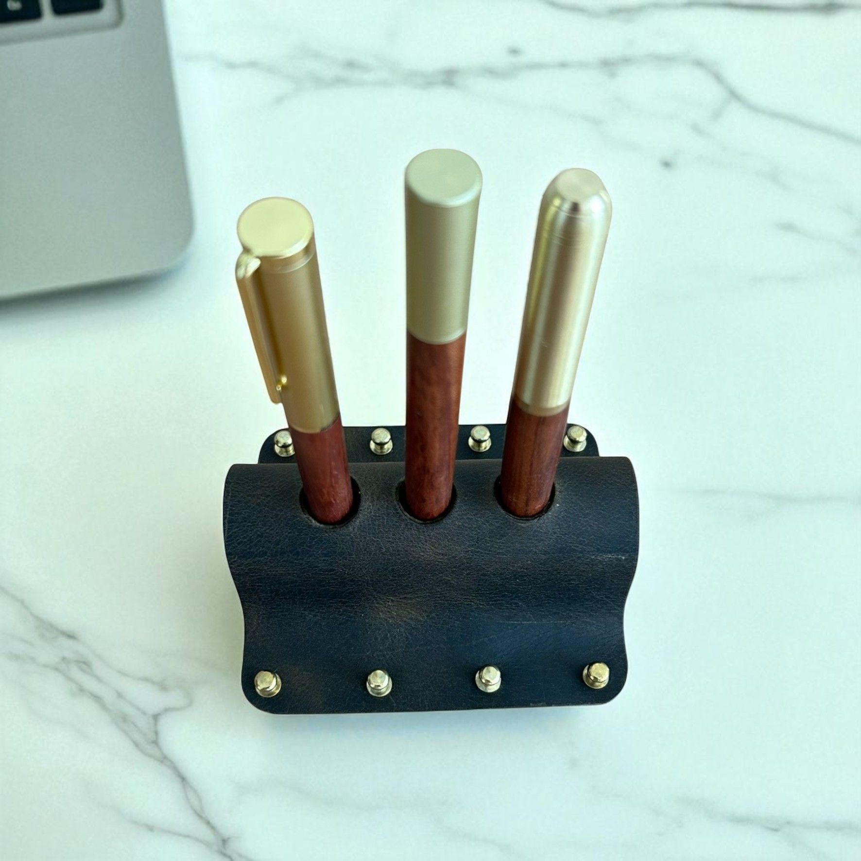 Dexon | El Yapımı Deri Masaüstü Kalemlik 3'lü - Oliv